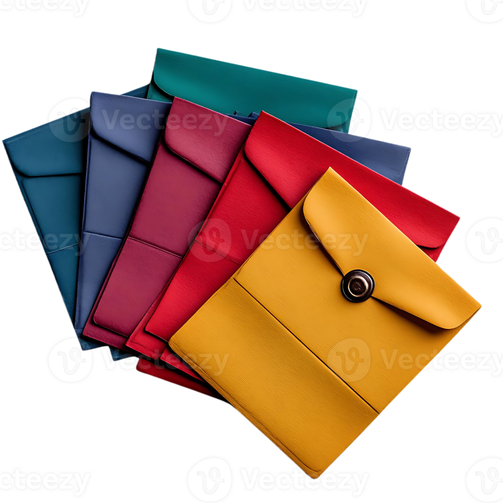Colorful Envelopes with Transparent Background, Stacked and Arranged in a Fan Shape, Perfect for Adding a Pop of Color to Your Projects png
