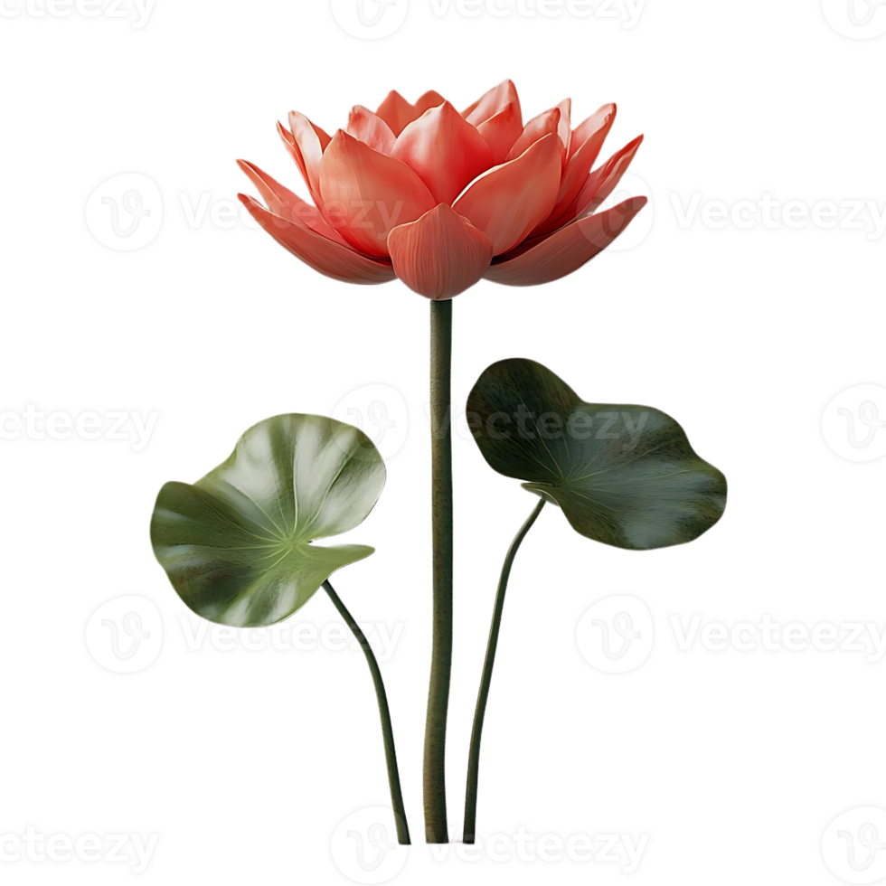 un' singolo rosa loto fiore con verde le foglie su un' trasparente sfondo png