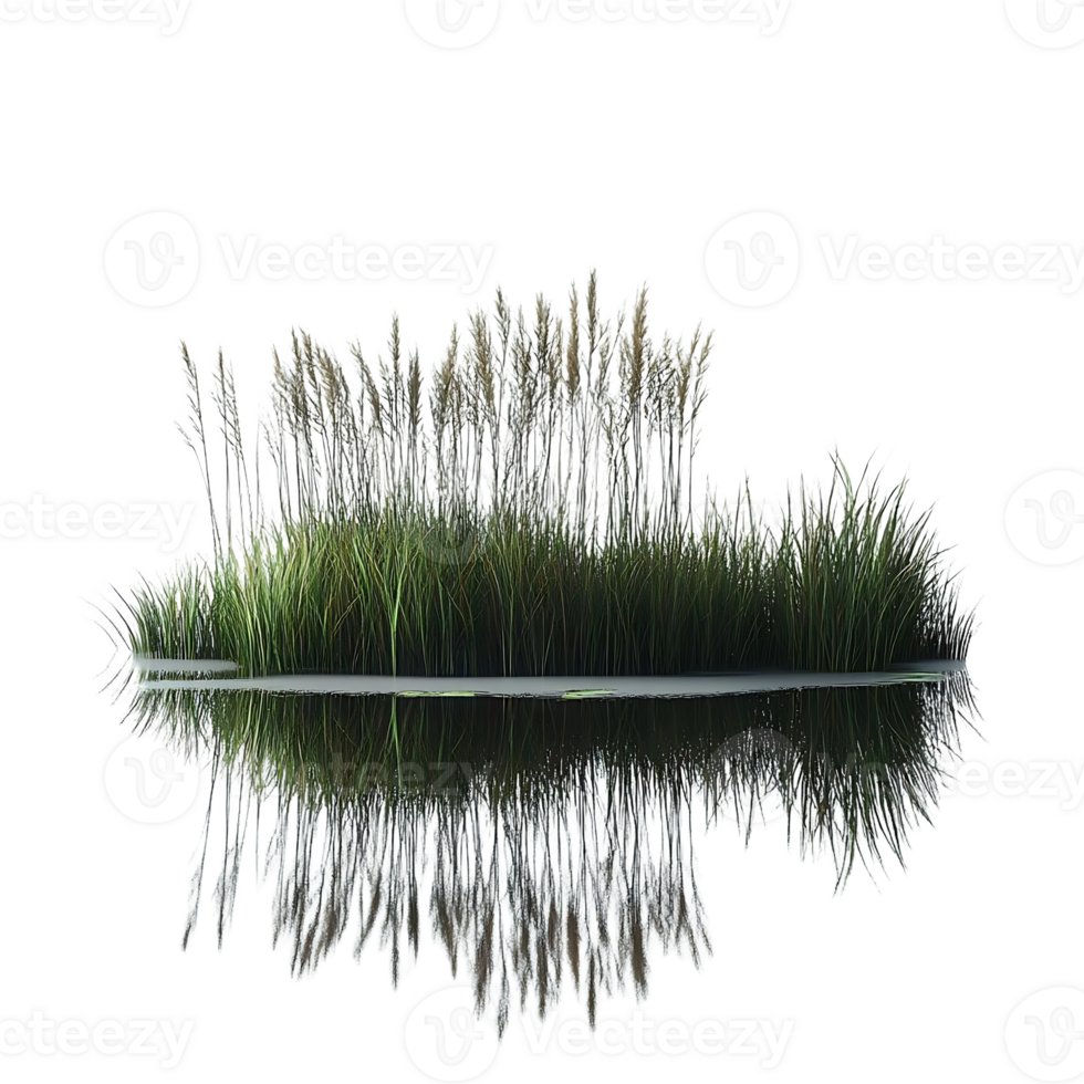 Tall Grass Reflecting on a Tranquil Pond with a Transparent Background png