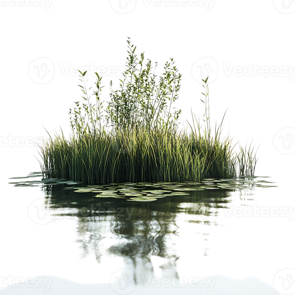 Water Reflections and Lush Greenery Create a Tranquil Background with a Transparent Effect png