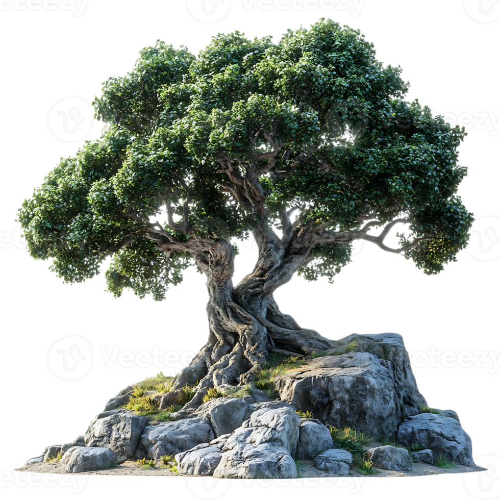 Ancient Tree Standing Tall on Rocks with Transparent Background png