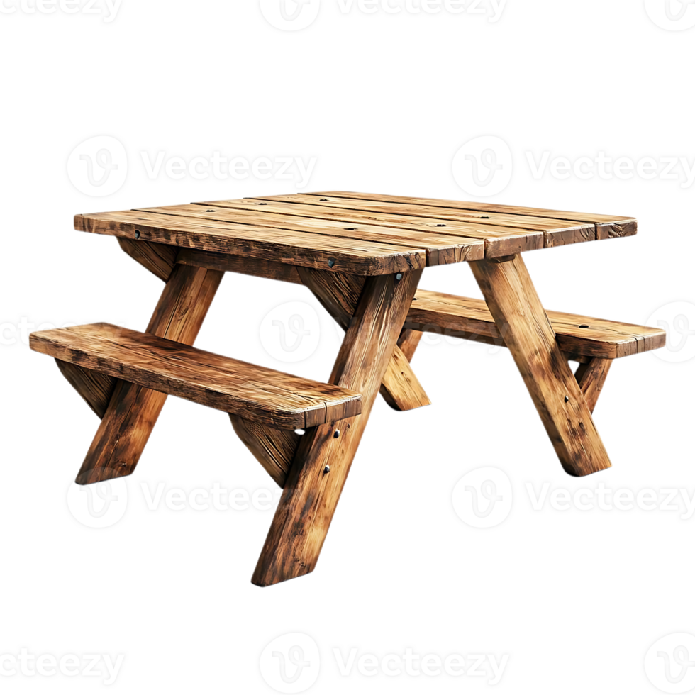 Rustic Wooden Picnic Table with Transparent Background, Perfect for Outdoor Gatherings png