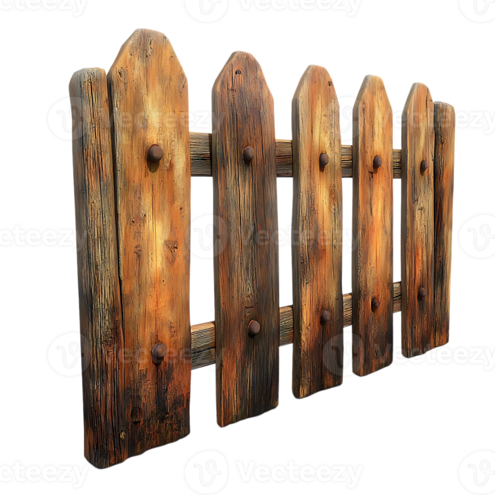 Rustic Wooden Fence with Transparent Background, Ideal for Game Design and 3D Modeling png