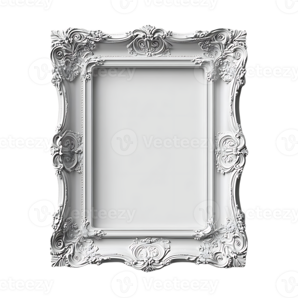 Ornate White Picture Frame with a Transparent Background for Design and Mockups png