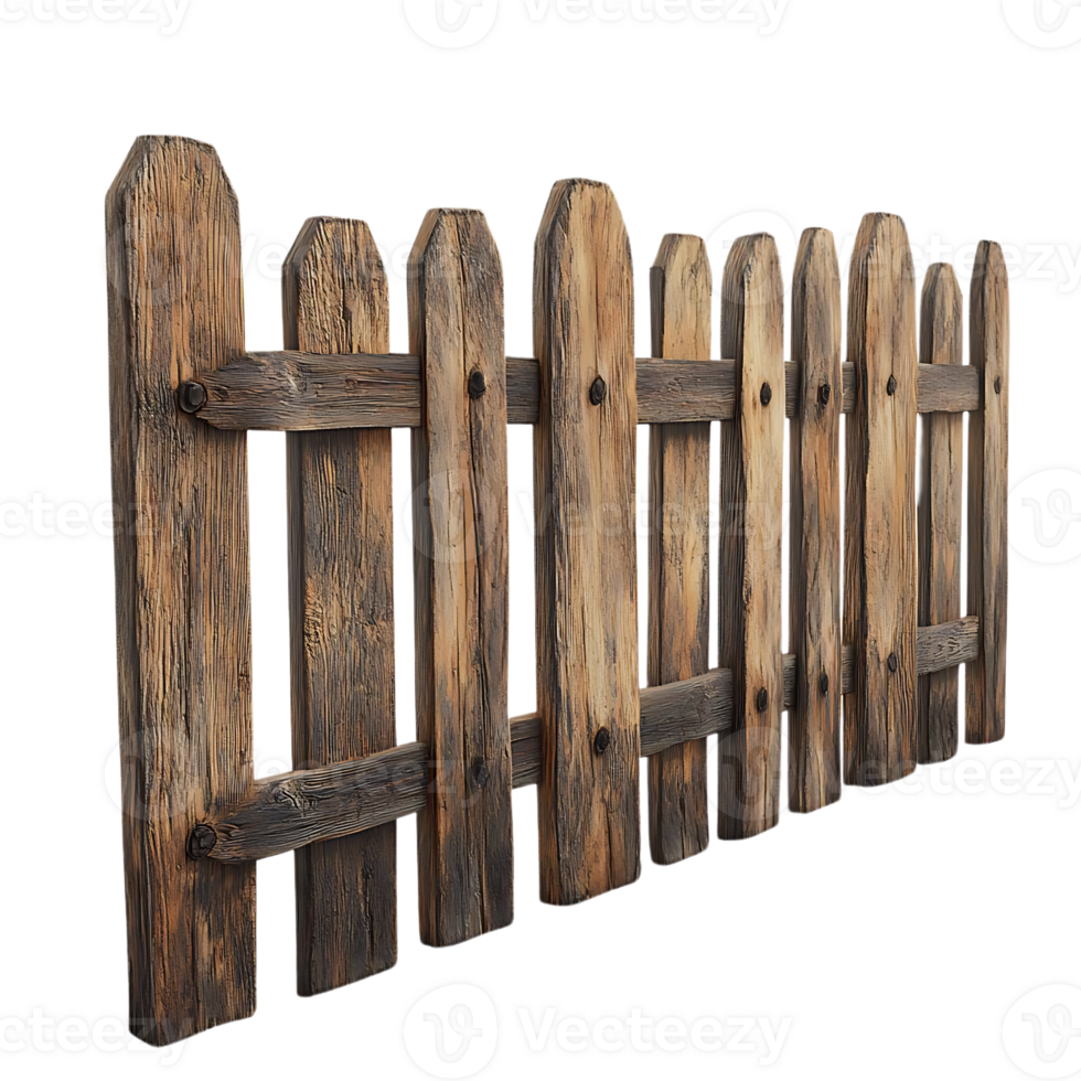Rustic Wooden Fence with Transparent Background, Ideal for Garden and Yard Decor png
