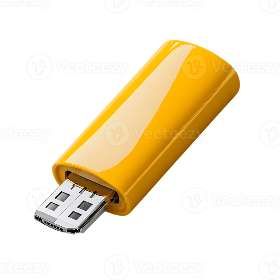 Yellow USB Drive with Transparent Background - A Sleek and Portable Data Storage Solution png