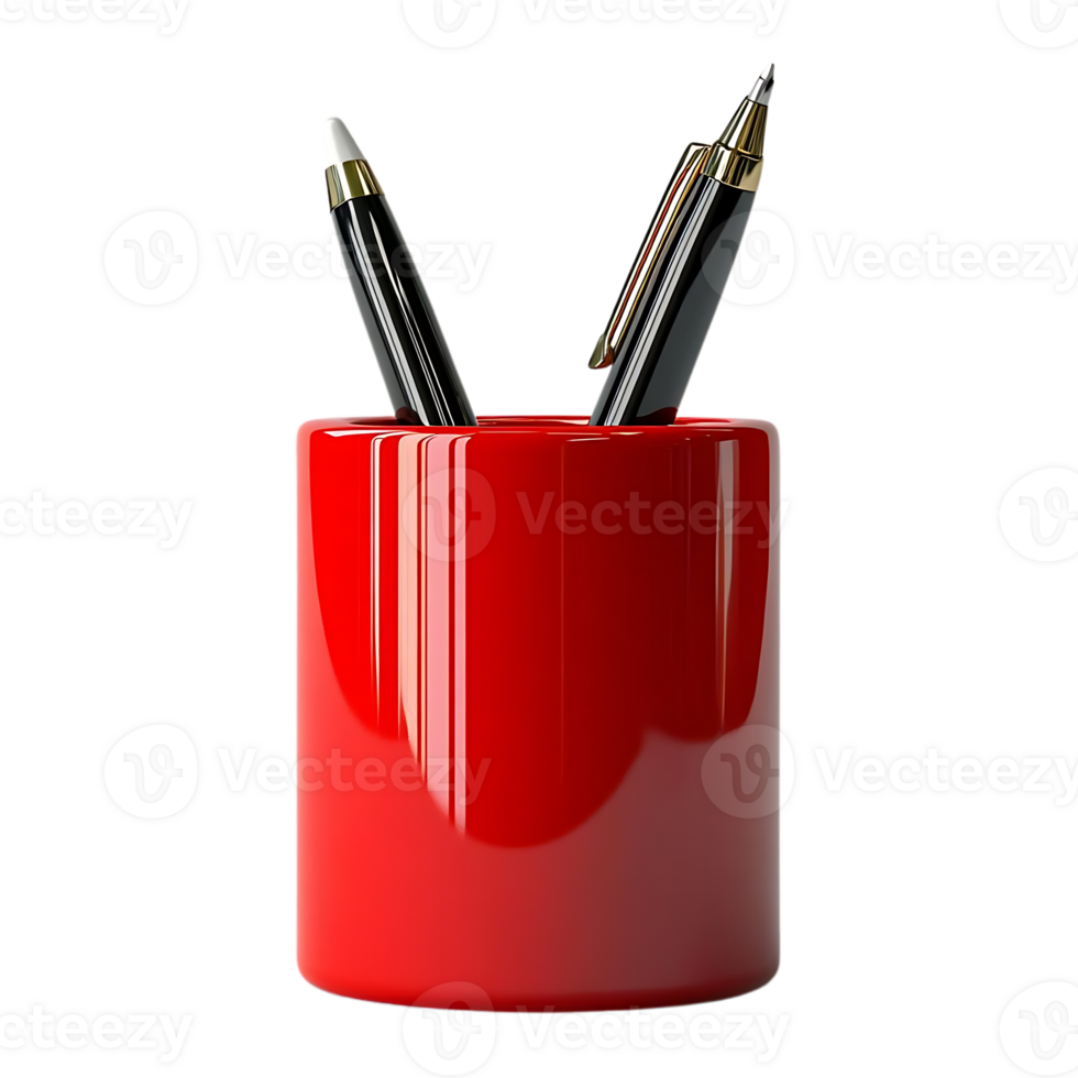 Red Pen Holder with Two Pens on Transparent Background png
