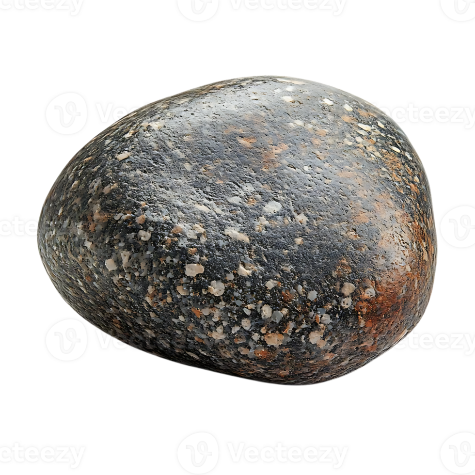 A Single, Smooth, Gray River Rock with White and Orange Specks, Isolated on a Transparent Background png