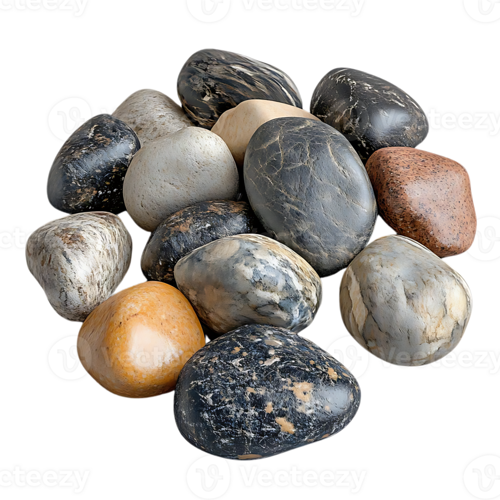 Smooth, Gray, and Black River Rocks with Transparent Background png