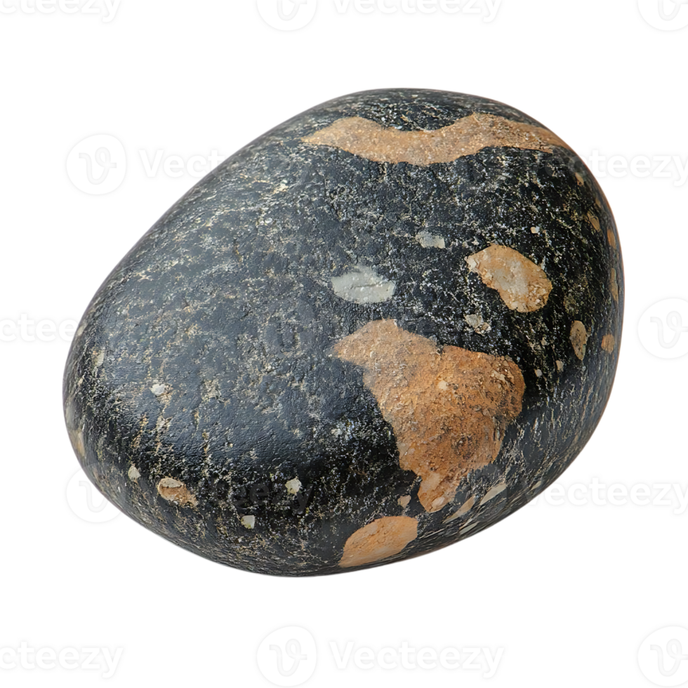 Smooth Black Stone with Orange and White Patterns on a Transparent Background png