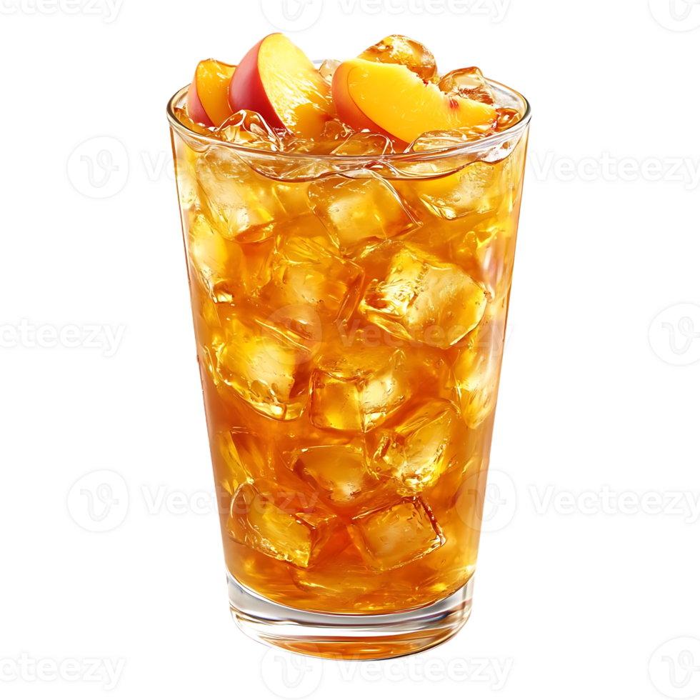 Refreshing Iced Peach Tea with a Transparent Background, Perfect for Summer png