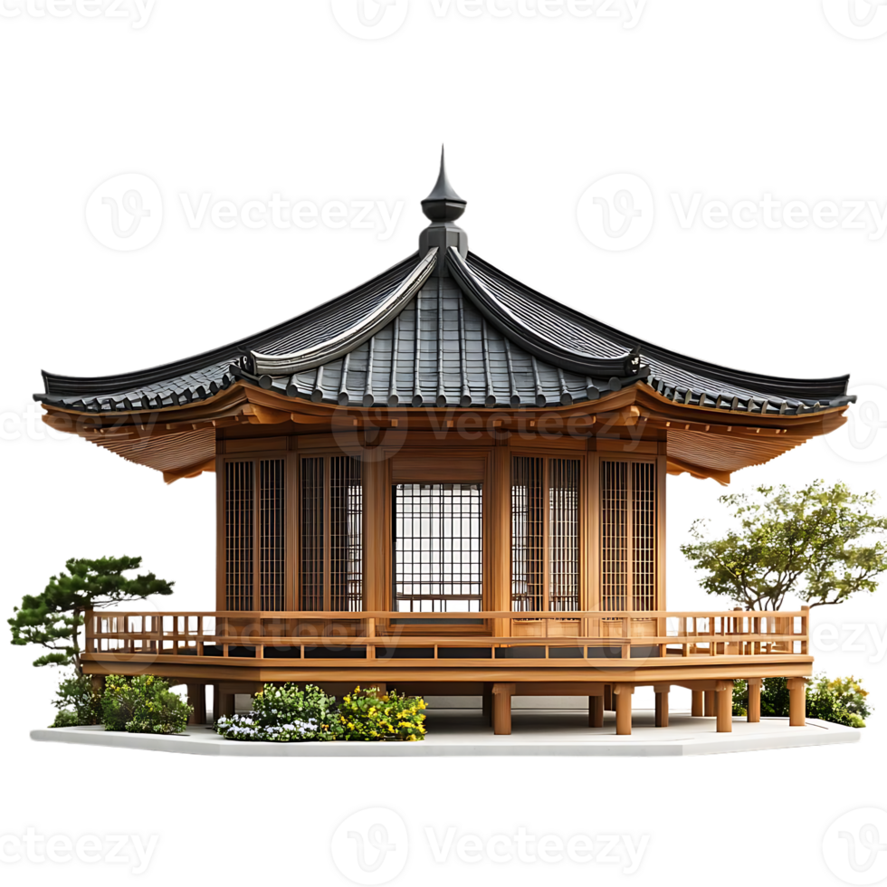 Elegant Wooden Gazebo with Transparent Background,  Perfect for Garden Decor png