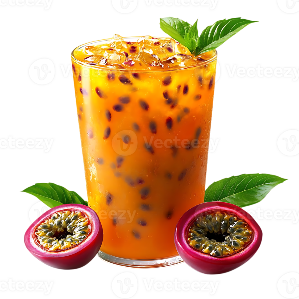 Refreshing Passion Fruit Juice with Ice and Mint, Perfect for Summer with a Transparent Background png