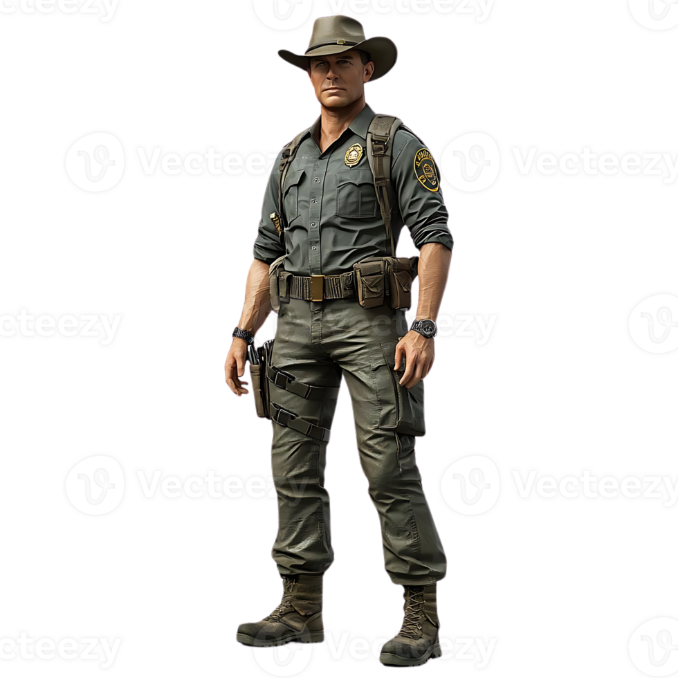Game Warden Stands Tall with a Transparent Background, Ready for Action in the Wilderness png