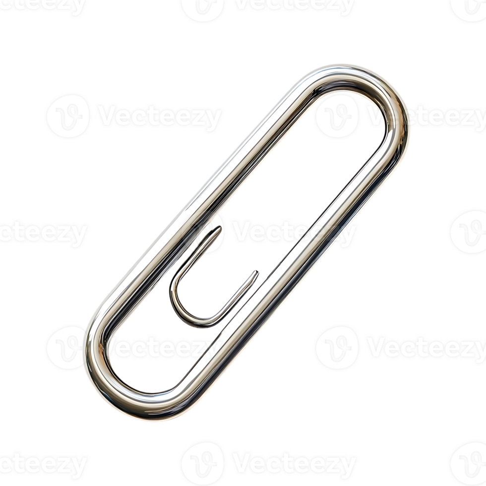 Shiny Paperclip with a Transparent Background, a Metal Office Supply with a Reflective Surface png