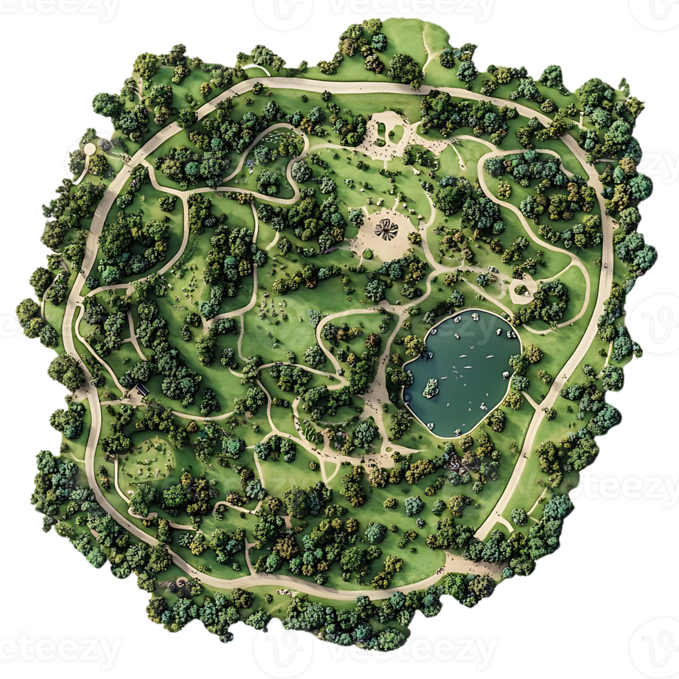 Discover the Beauty of a Lush Green Park with a Serene Pond, Perfect for Relaxation and Enjoying Nature's Tranquility with a Transparent Background png