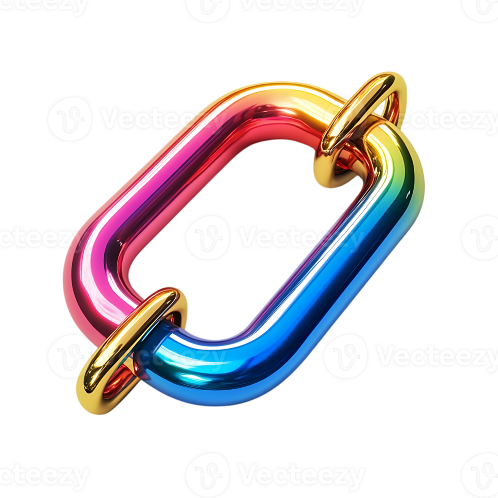 Shiny Rainbow Chain Link on Transparent Background, Colorful Metal Connection, Abstract 3D Design Element, Gradient Colored Chain Link png