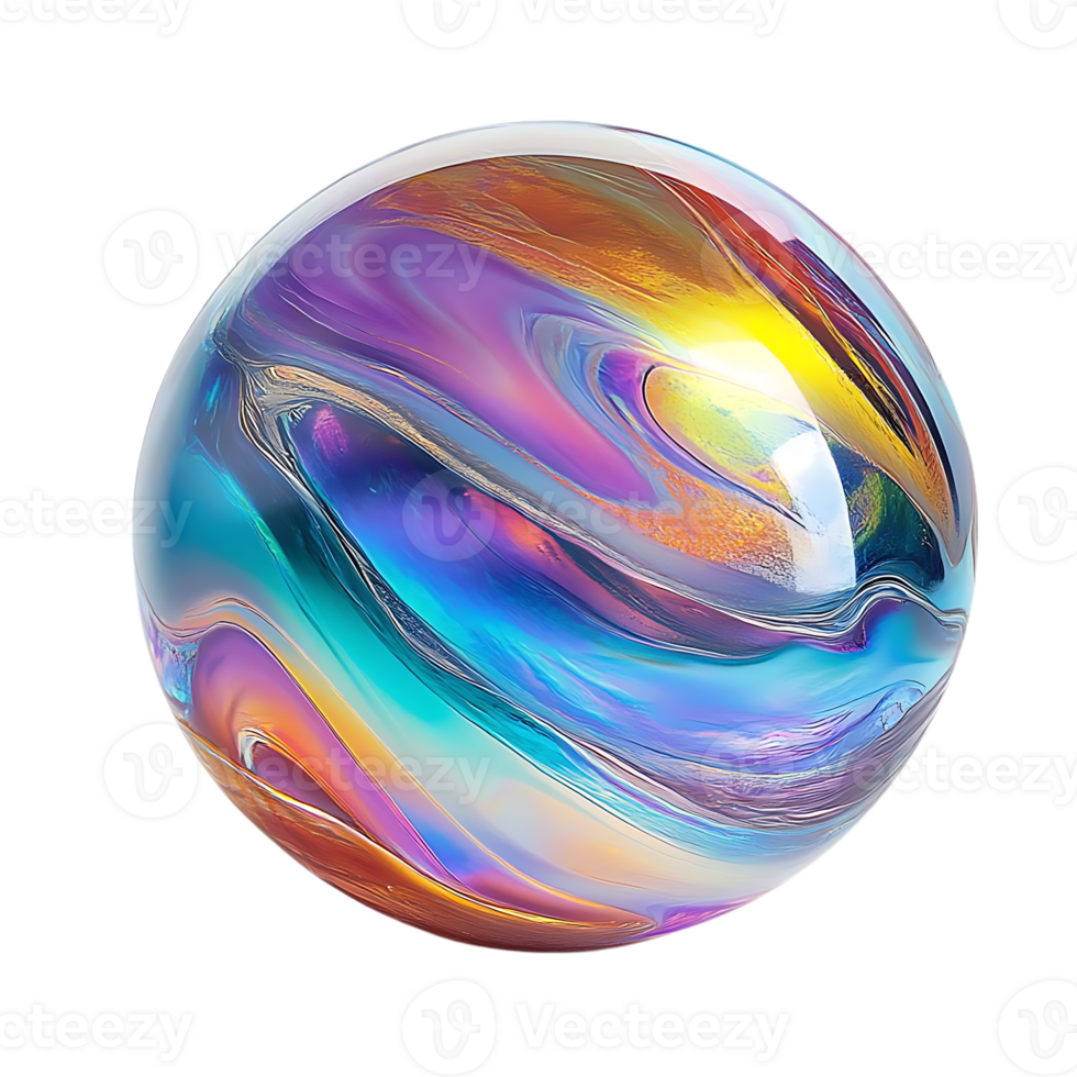 Abstract Sphere with Swirling Iridescent Colors, Holographic Effect, Transparent Background png