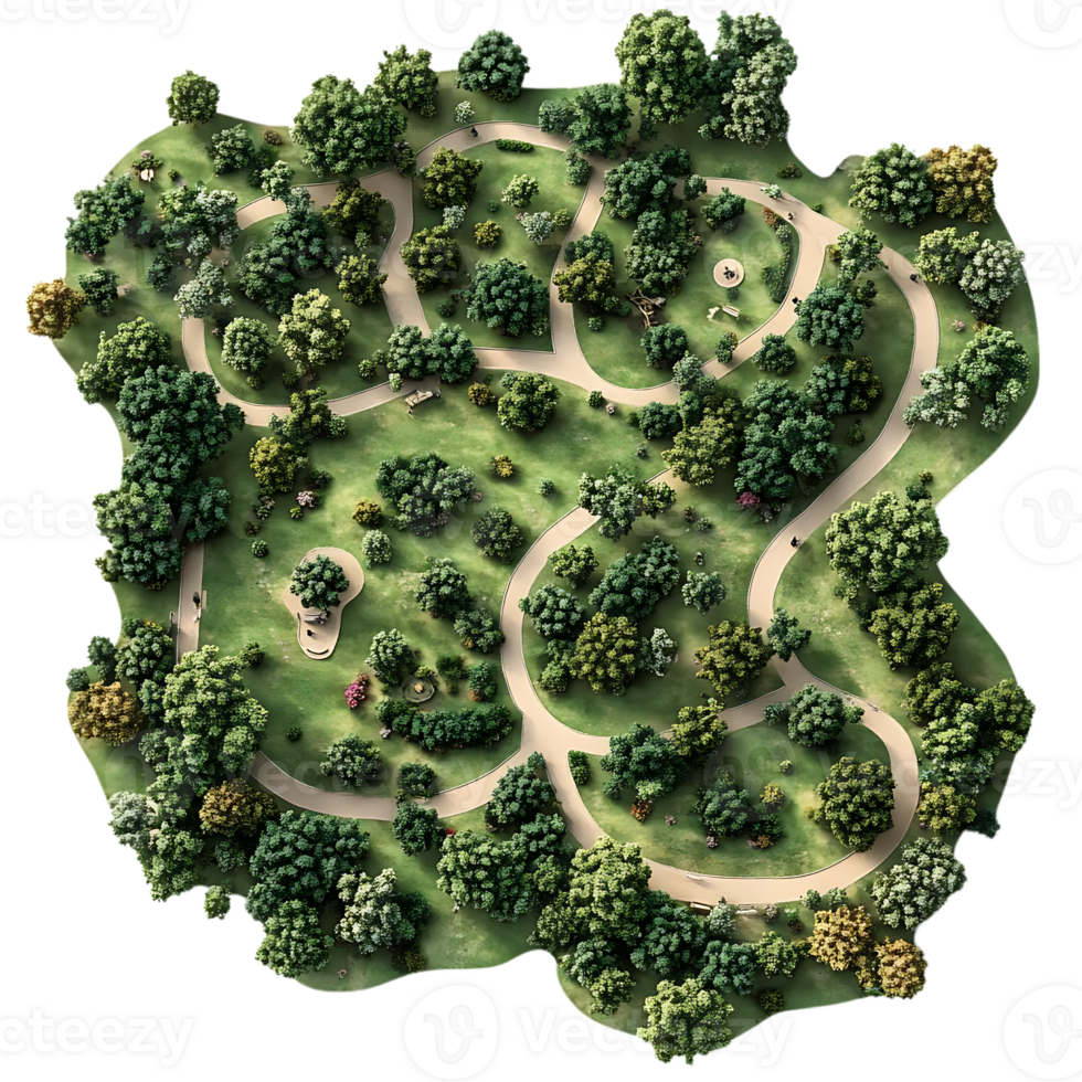 Explore Winding Paths Through Lush Greenery in a Tranquil Park with a Transparent Background png