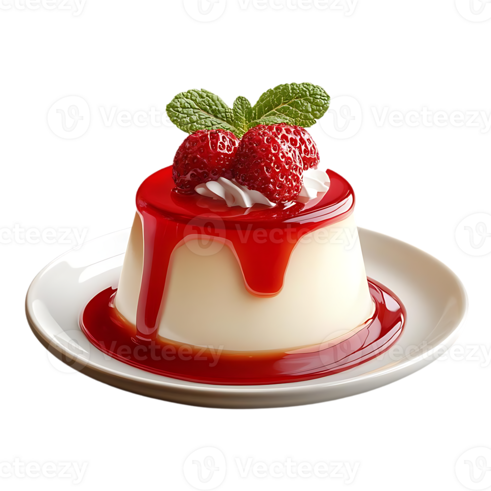 Delicious Strawberry Pudding with Whipped Cream and Mint,  a Perfect Dessert with a Transparent Background png