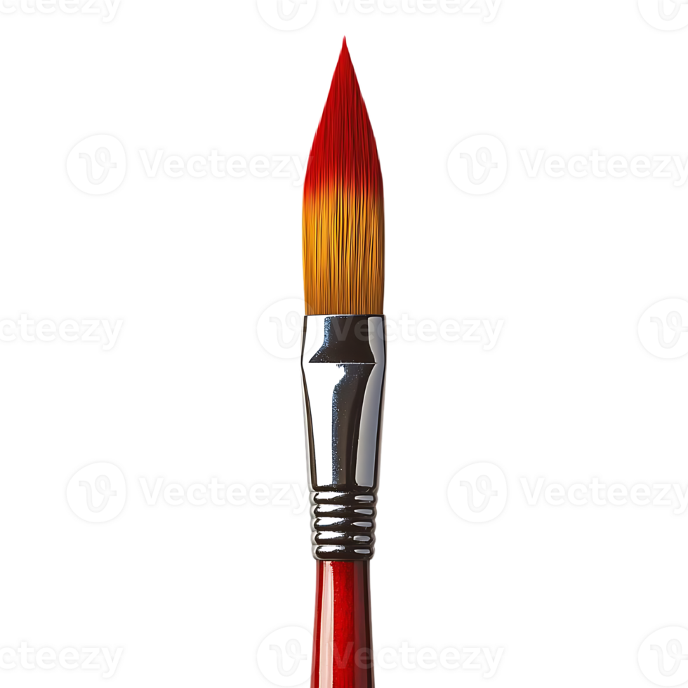 A Single Paintbrush with a Transparent Background - A Close-Up of a Red and Yellow Bristle Brush on a Black Background png