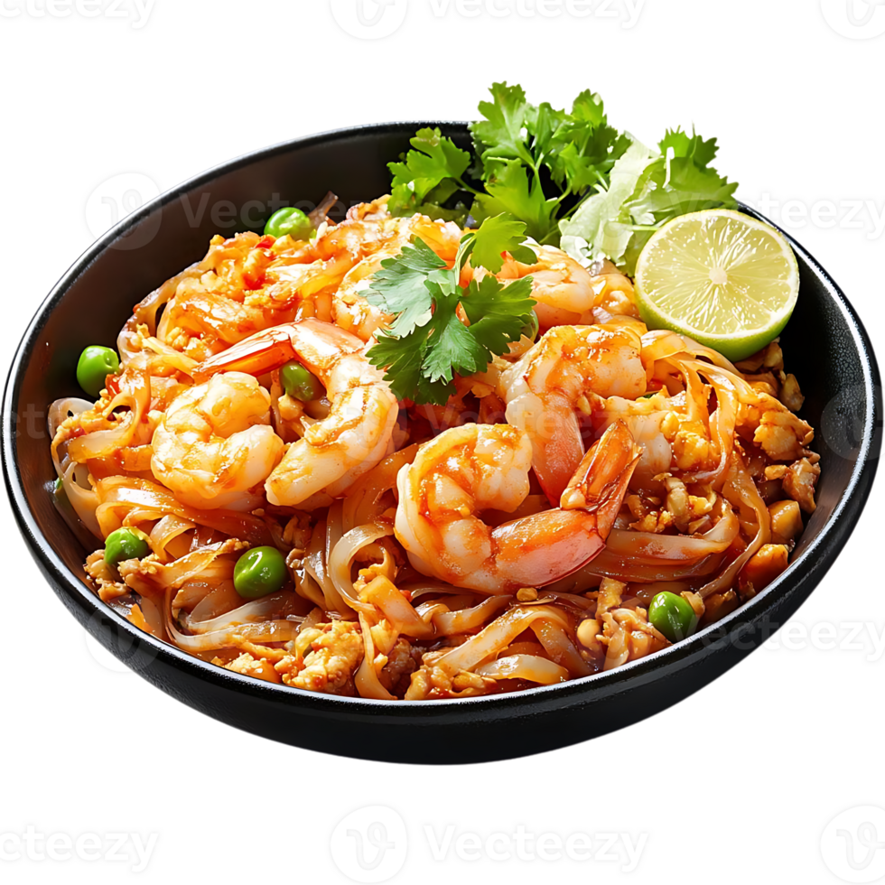 Shrimp Pad Thai with Transparent Background, A Delicious Asian Cuisine png