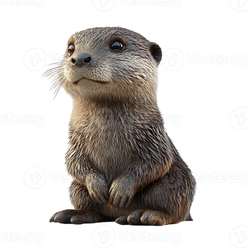 Cute Otter Sitting Up with Transparent Background, Adorable Otter with a Curious Expression,  Otter with Wet Fur, Isolated Otter Image for Digital Use png