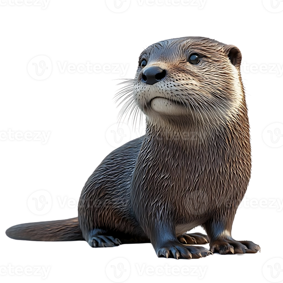 Cute Otter Sitting on Transparent Background, Adorable Mammal with Brown Fur png