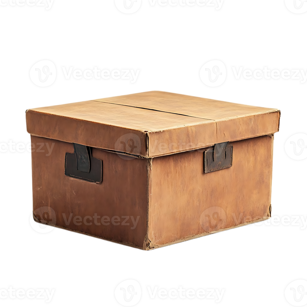 Vintage Cardboard Box with Metal Clasps, Isolated on Transparent Background png