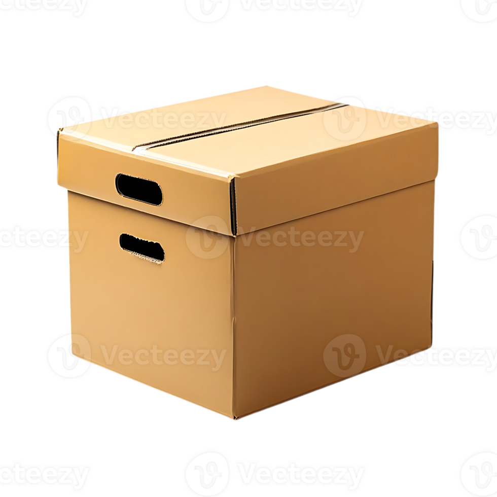 Brown Cardboard Box with Handles on Transparent Background png