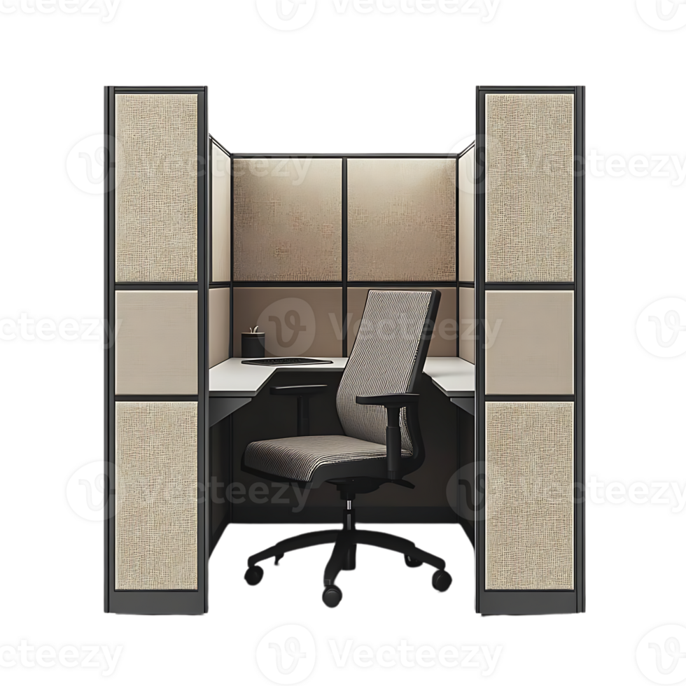 Modern Office Cubicle with Transparent Background, Featuring a Comfortable Chair and Desk for Productivity png