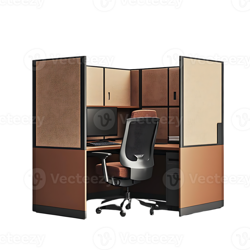Modern Office Cubicle with a Transparent Background, Offering Privacy and Functionality png