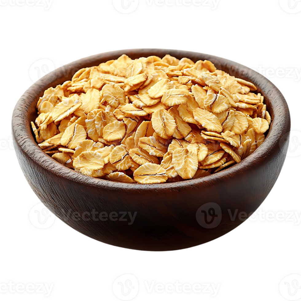 Rolled Oats in a Wooden Bowl, a Healthy and Delicious Breakfast Option with a Transparent Background png