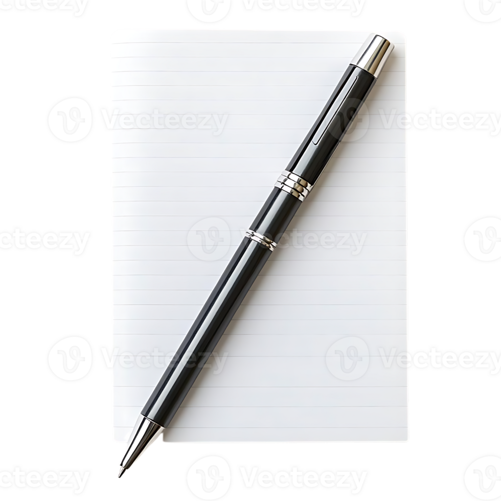 A Pen Resting on a Lined Notepad with a Transparent Background png