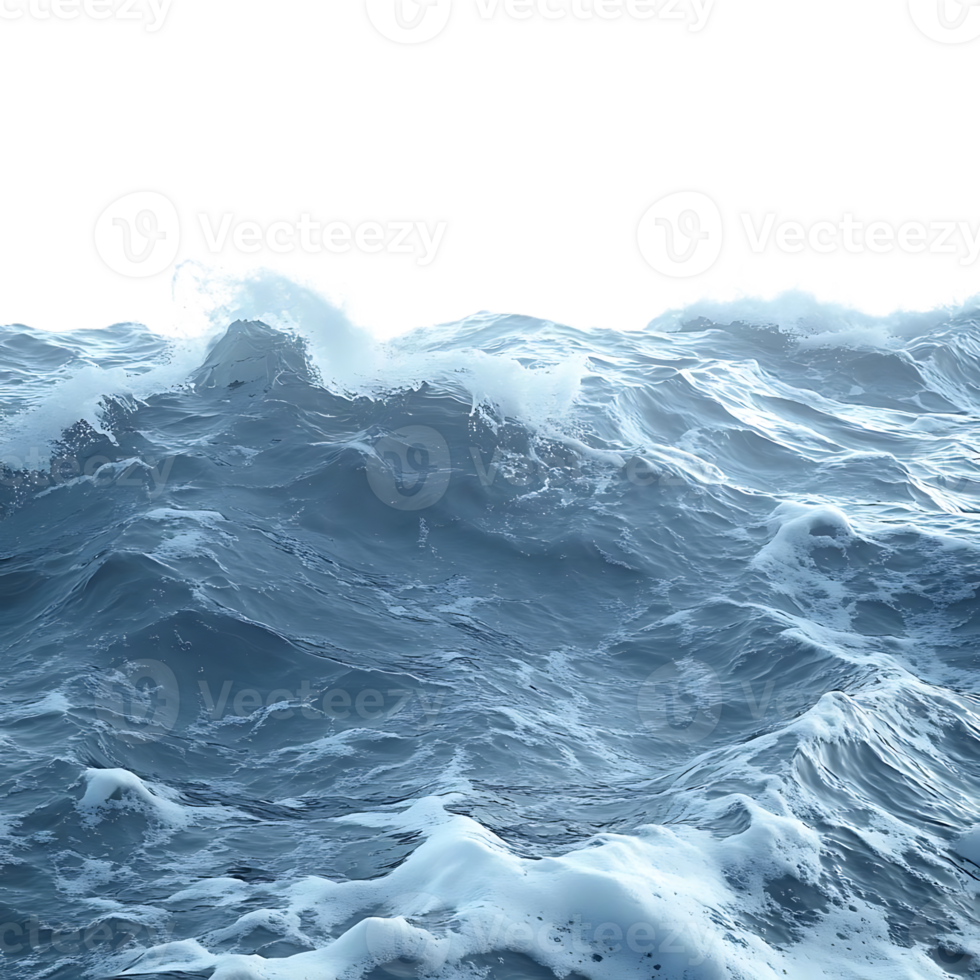 Ocean Waves Crashing with a Transparent Background, Beautiful Blue Water with White Foam png