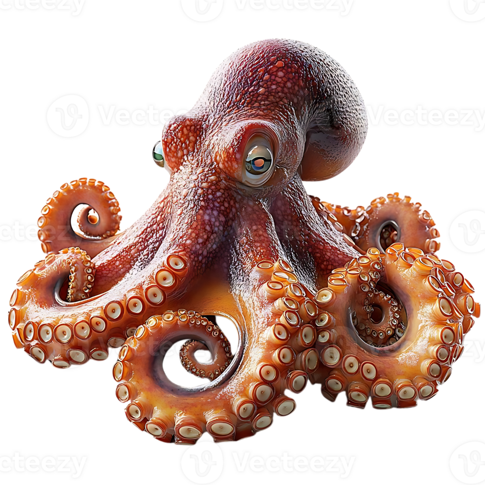 Octopus with Transparent Background, Realistic 3D Rendering of a Cephalopod with Eight Arms, Isolated on Transparent Background png