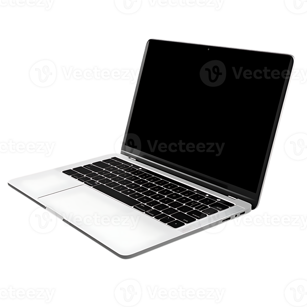 Silver Laptop with Black Keyboard on Transparent Background png