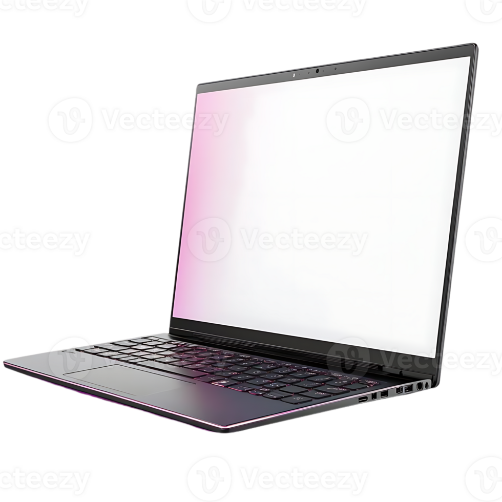 Modern Black Laptop with a Transparent Background, Featuring a White Screen for Displaying Your Content. png