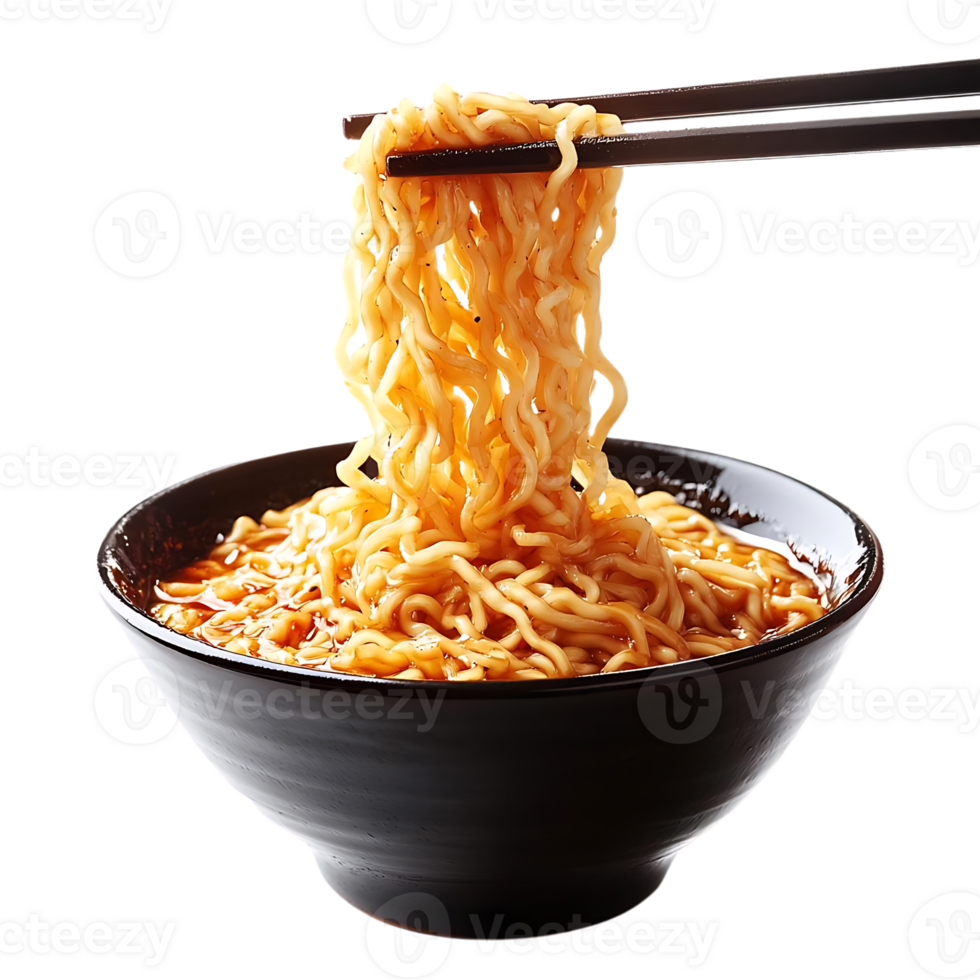 Noodles Being Lifted from a Bowl with Chopsticks, Transparent Background png