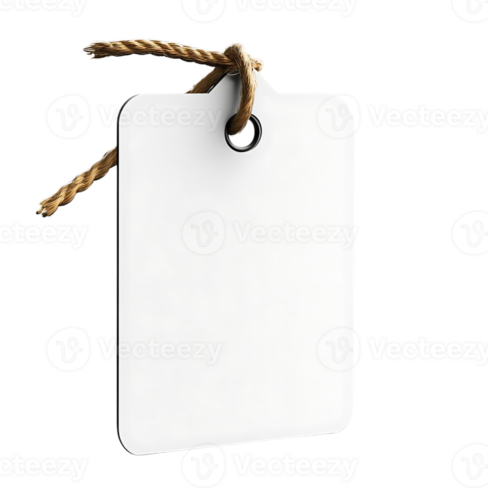 Blank White Tag with a Rope Tied Around It, Isolated on a Transparent Background png