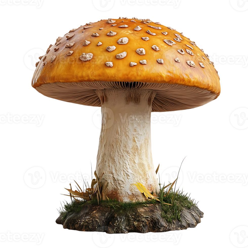 A Single Mushroom with a Yellow Cap and White Stem on a Transparent Background png