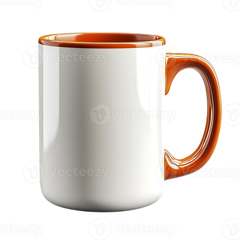 White Mug with Orange Rim and Handle - Perfect for Coffee, Tea, or Hot Chocolate -  Transparent Background, Mockup, Design Element png