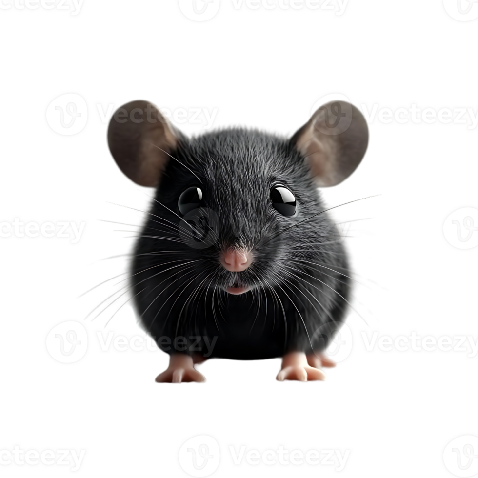 Cute Black Mouse with Transparent Background, Adorable Pet Rodent with Big Eyes and Pink Nose png