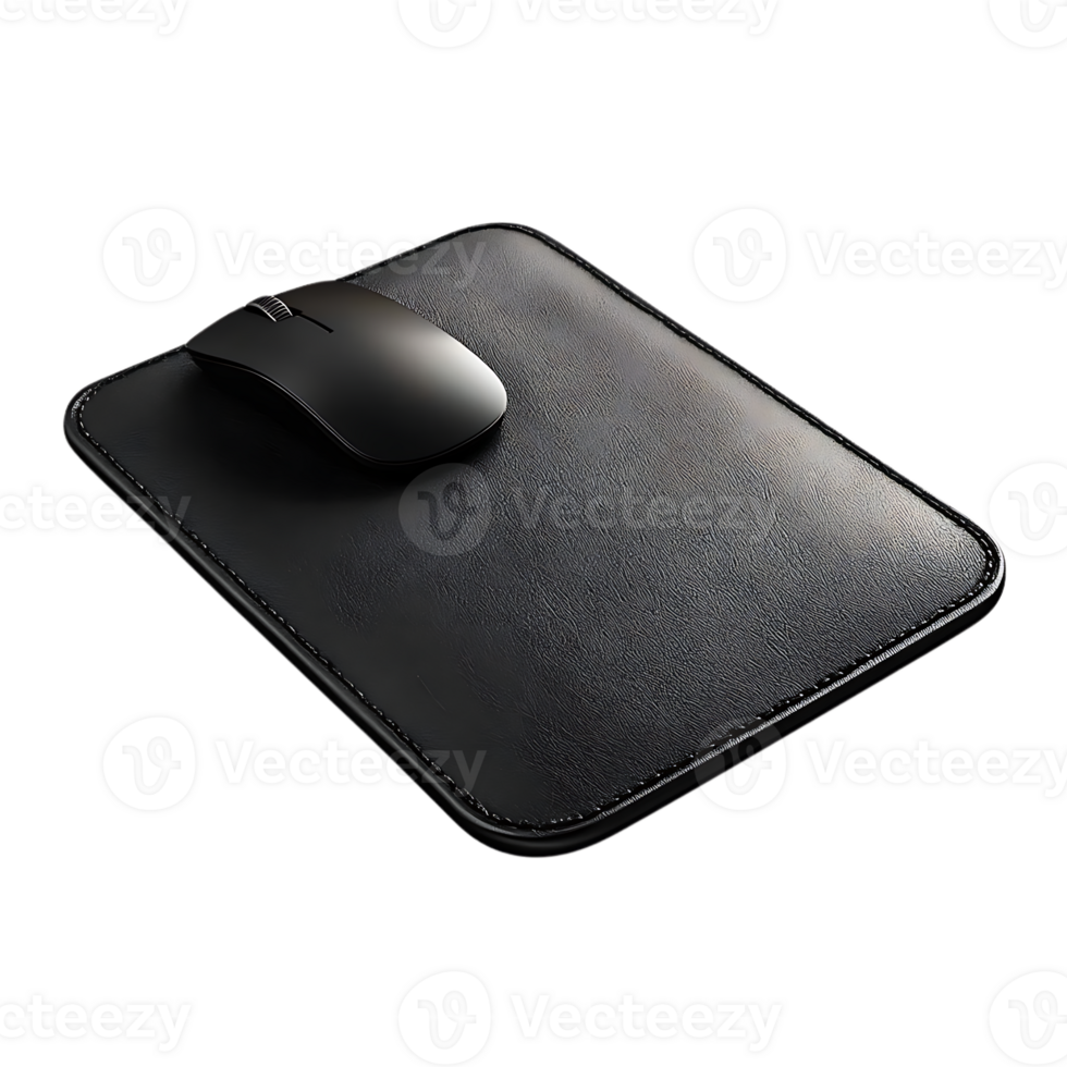 Black Leather Mouse Pad with Mouse, Smooth Surface for Comfortable Use, Stylish and Durable, Transparent Background png