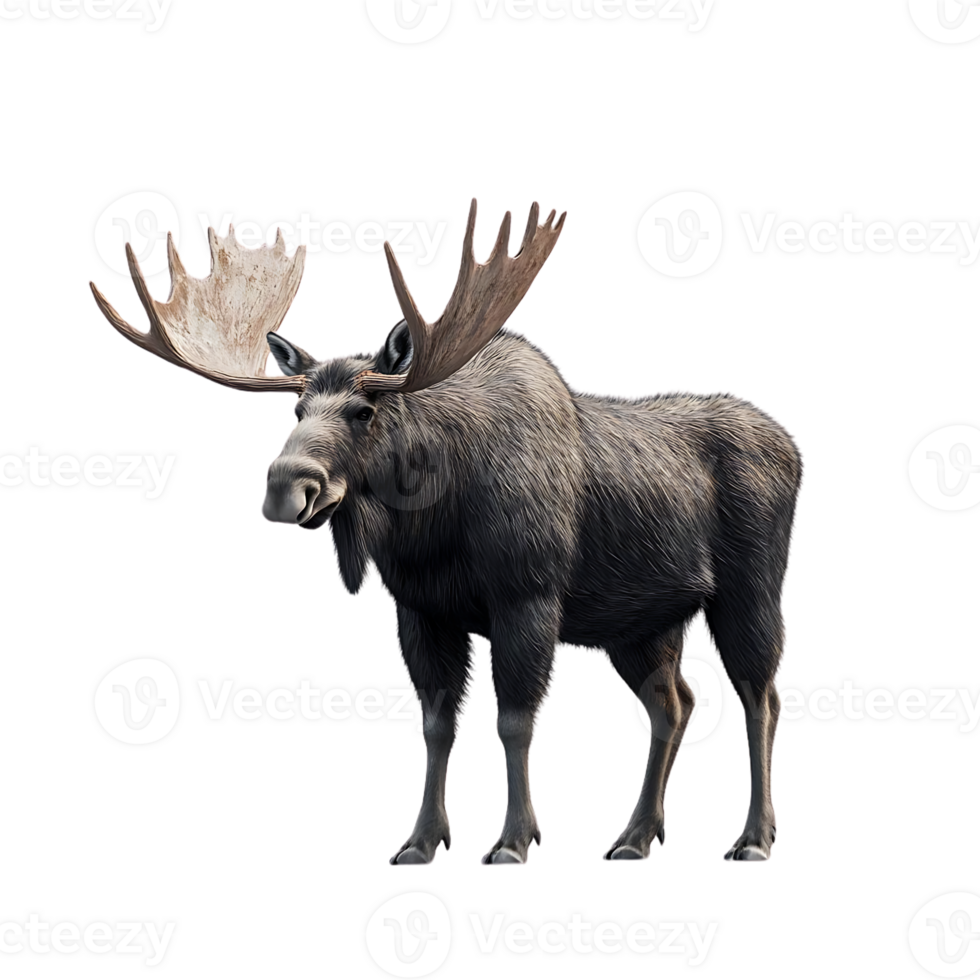 Majestic Moose with Antlers Stands Tall on Transparent Background,  a Symbol of Wild Nature png