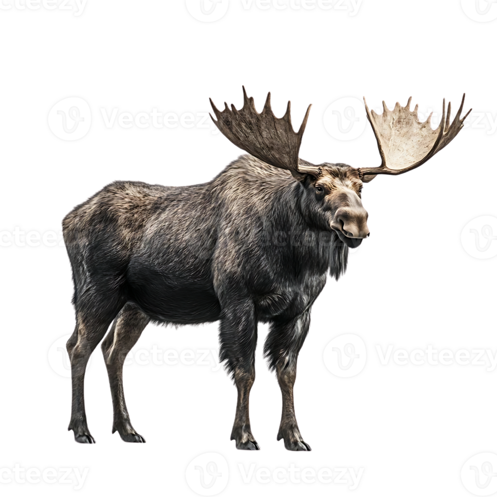 Majestic Moose with Antlers Standing Tall on Transparent Background png