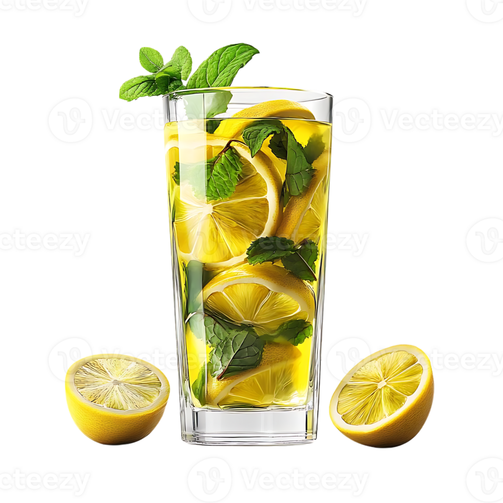 Refreshing Lemon Mint Drink with a Transparent Background png