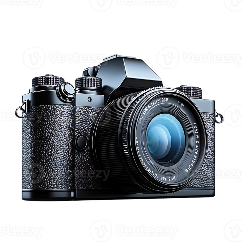 Black DSLR Camera with Transparent Background, Professional Photography Equipment, High-Quality Image Capture, Modern Camera Design, Sleek and Stylish Camera Body, DSLR Camera Features, Advanced Camera Technology, Digital Photography Camera, Capture Stunn png