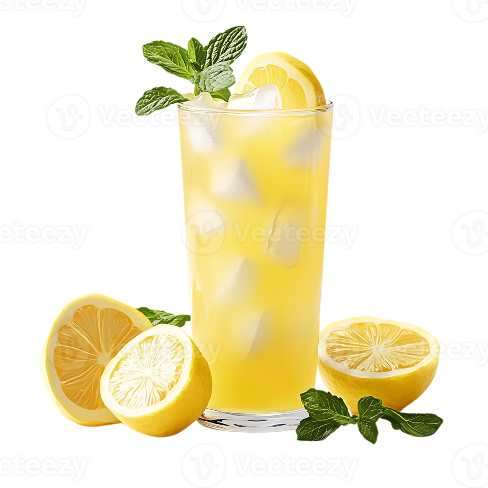 Refreshing Lemonade with Ice and Mint Leaves on a Transparent Background png
