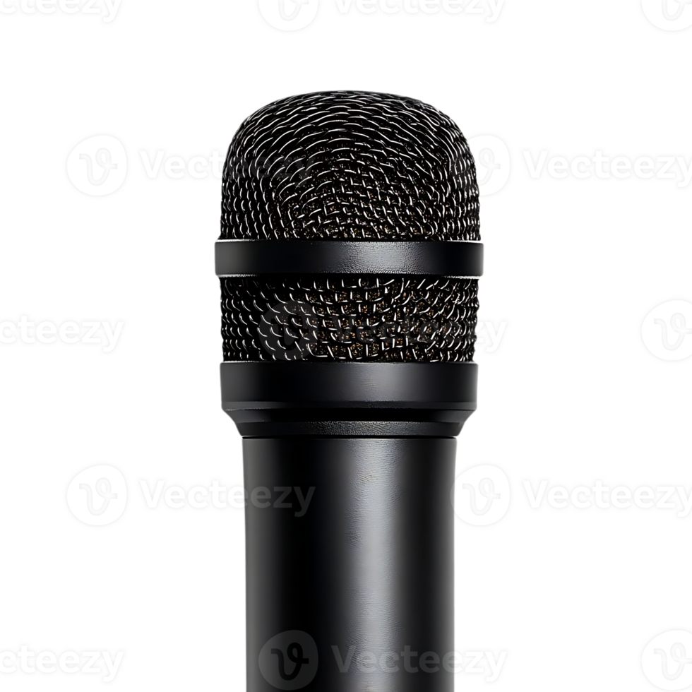 Black Microphone with Transparent Background, A Close-Up View of a Black Microphone with a  Transparent Background,  Capturing Sound with a Professional Microphone, Black Mic on Black Background,  Black Microphone Against Transparent Background png